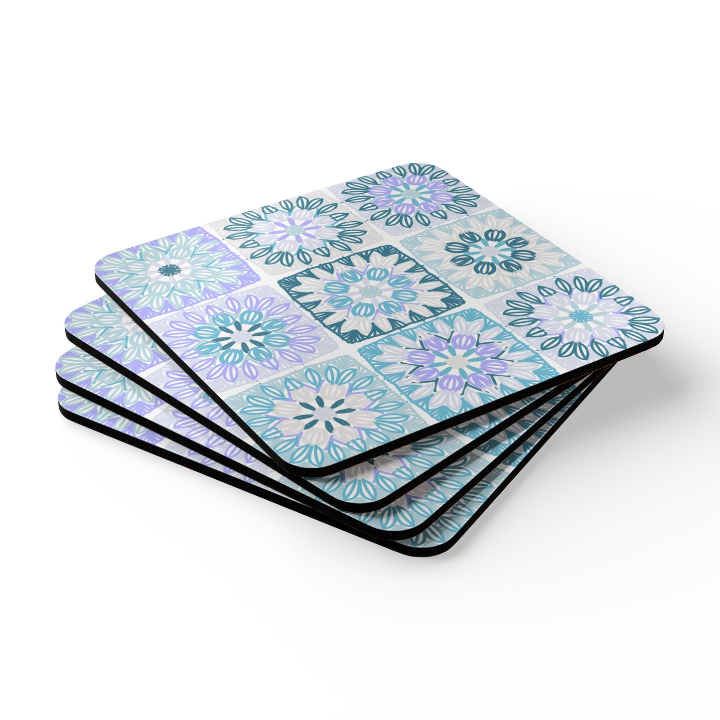 Granny Square in Blueberry Milk | Corkwood Coaster Set | Crochet | Knit | Craft