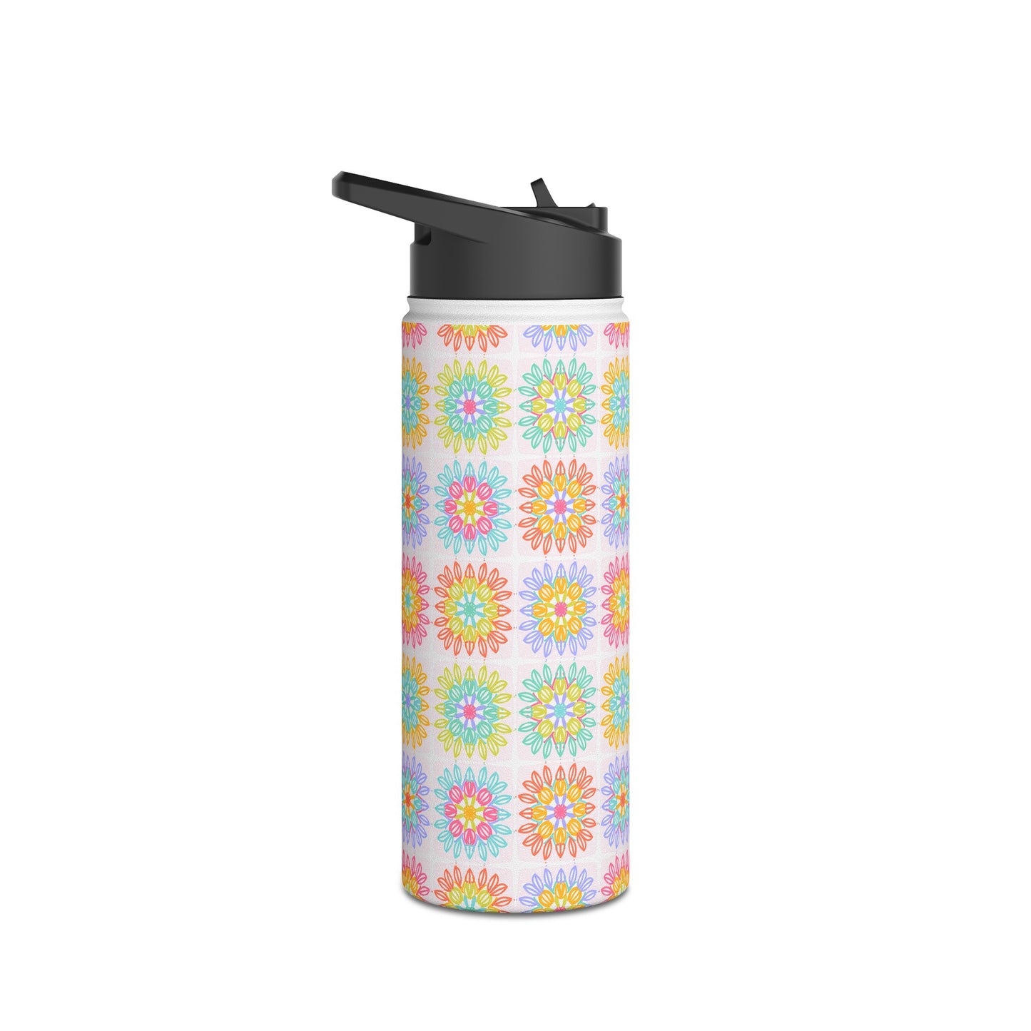 Granny Square in Summer Lovin’ | Stainless Steel Water Bottle, Standard Lid | Crochet | Knit | Craft