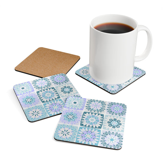 Granny Square in Blueberry Milk | Corkwood Coaster Set | Crochet | Knit | Craft
